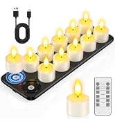 PChero Flameless Candles with Remote Timer &amp; Magnetic Charging Base, 12 Pack Waterproof Rechargea...