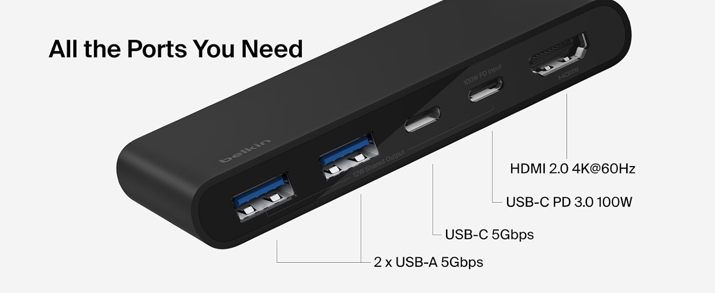 Belkin Connect 5 Port USB-C Hub with Dual USB-C Ports