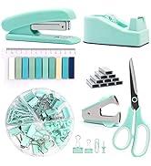 Green Office Supplies,UPIHO Teal Desk Accessories,Stapler and Tape Dispenser Set for Women with S...