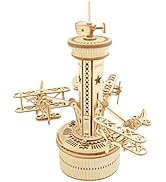 ROKR 3D Wooden Puzzle for Adults Airplane Tower Music Box - DIY Mechanical Model Building Kit 10"...