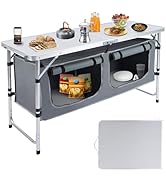 Pnbfhn Outdoor Folding Table, Camping Table with Storage Organizer, Portable Aluminum Composite P...