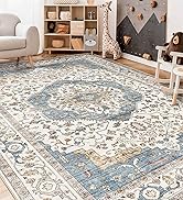 Area Rug for Living Room - 9x12 Soft Washable Oriental Vintage Floral Distressed Large Carpet - F...