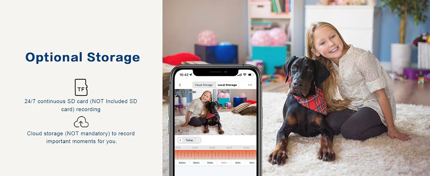 optional storage, TF card recording and cloud storage