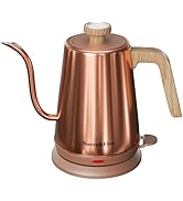 Nueve&amp;Five Gooseneck Electric Kettle with Thermometer, Copper Tea Kettle with Auto Shut-Off,1000W...