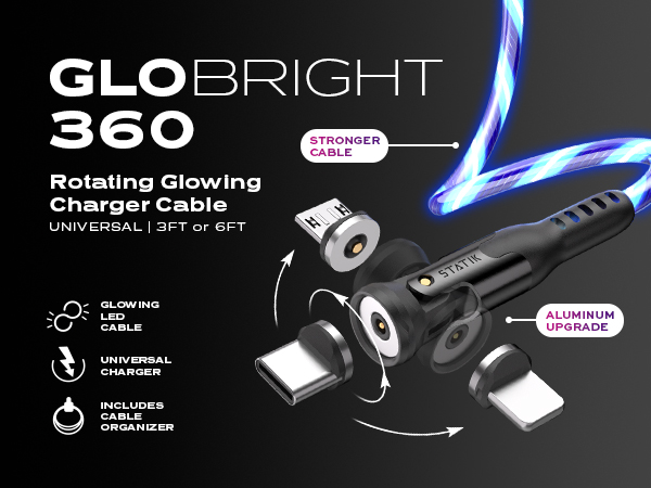 led glow magnetic charge cable fast charging android rotates 360 degrees with unbreakable nylon cord