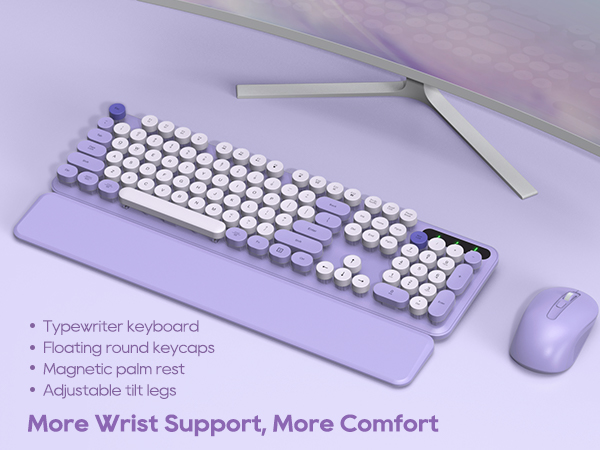 Colorful Purple Wireless Typewriter Keyboard and Mouse Combo