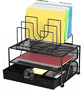 Deco Brothers Desktop File Organizer with Double Tray and 5 Folder Stand, Black