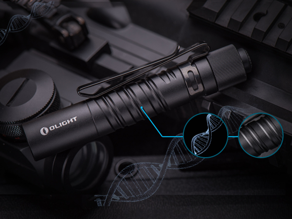 Double helix body knurling for unique style and solid grip.