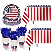 Childom Patriotic Party Supplies,152Pcs American Flag Themed Party Set,Patriotic Party Decoration...