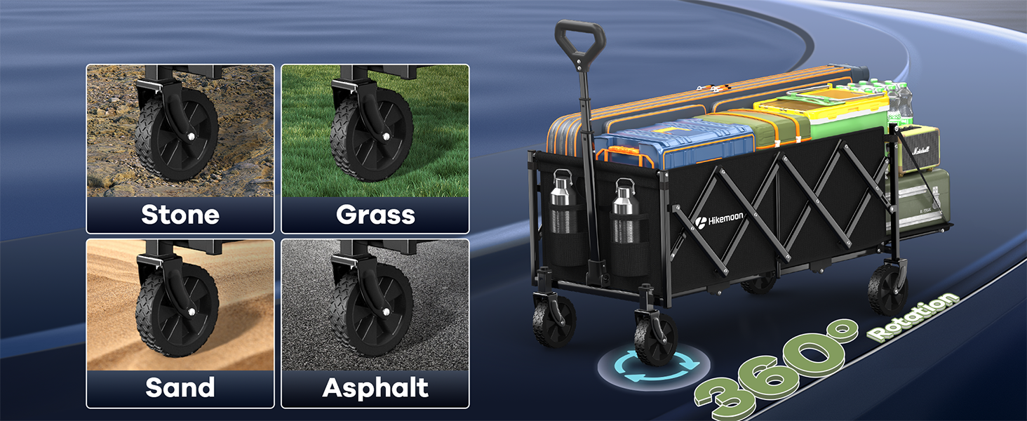 Hikemoon 360° rotation all-terrain wheels wagons carts foldable