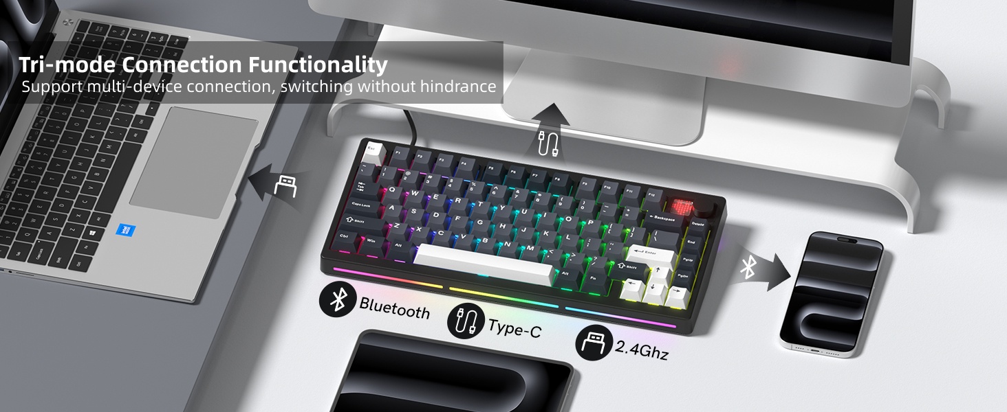 75% Wireless Mechanical Gaming Keyboard Bluetooth 5.0/2.4GHz/USB C Thocky Creamy Keyboard