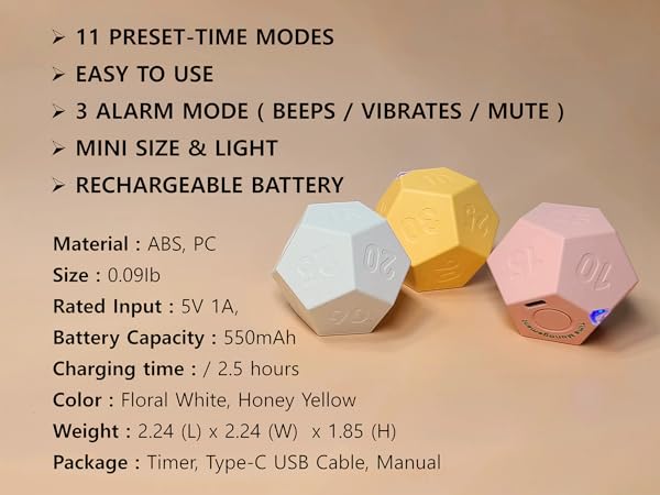 main features of CreaViva pomodoro cube timer