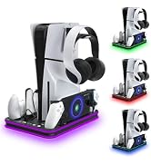 PS5 Slim Stand and Cooling Station with RGB LED Controller Charging Station for PlayStation 5, PS...