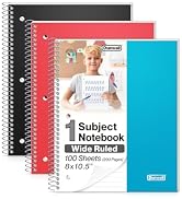 Dunwell 1 Subject Spiral Notebooks, (3-Pack, Red Blue Black) 8x10.5” Paper, Wide Ruled Lines, Pla...