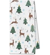 ChissNook Christmas Tree Reindeer Winter Kitchen Towels, Winter Xmas Deer Dish Towels Drying Clot...