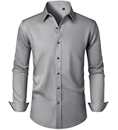 Lusead Men's Dress Shirts Long Sleeve Stretch Wrinkle Free Slim Fit Wedding Formal Button Down Shirt