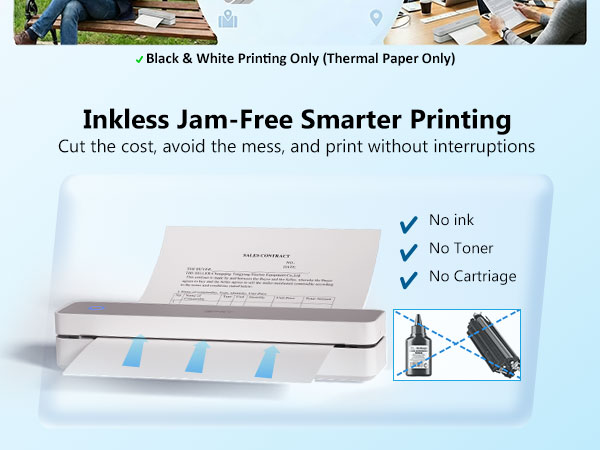 Inkless Portable Printer, Wireless Thermal Printer for Travel