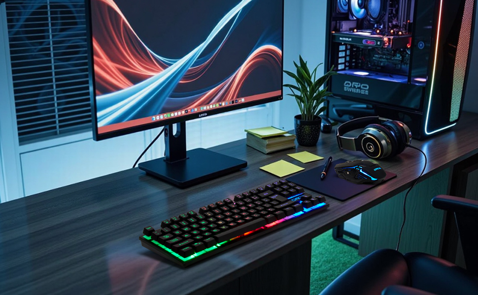 87 keys compact gaming led keyboard mouse