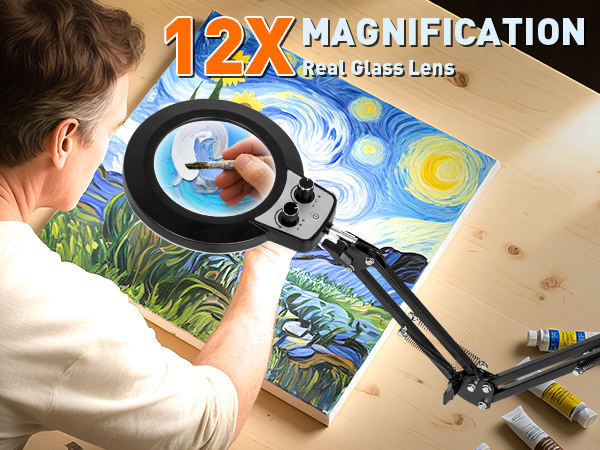 12X magnification magnifying glasses with light for close work hands free magnifying glass light