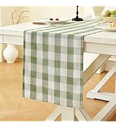 Laolitou Spring Green Checkered Table Runner, Cotton Linen Gingham Table Runners, Classic Buffalo...
