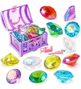 Gikboup 12 Large Diving Gems with Pirate Treasure Chest, Pool Toys for Kids | 12 Large 40mm Acryl...