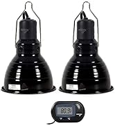 WACOOL Reptile Lamp Fixture Pack of 2 &amp; Thermometer, Optical Reflection Reptile Light Fixture &amp; T...