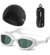 COPOZZ Silicone Swim Cap &amp; Swim Goggles Set – Anti-Fog Non-Slip Comfortable, Protect Hair &amp; Ears,...