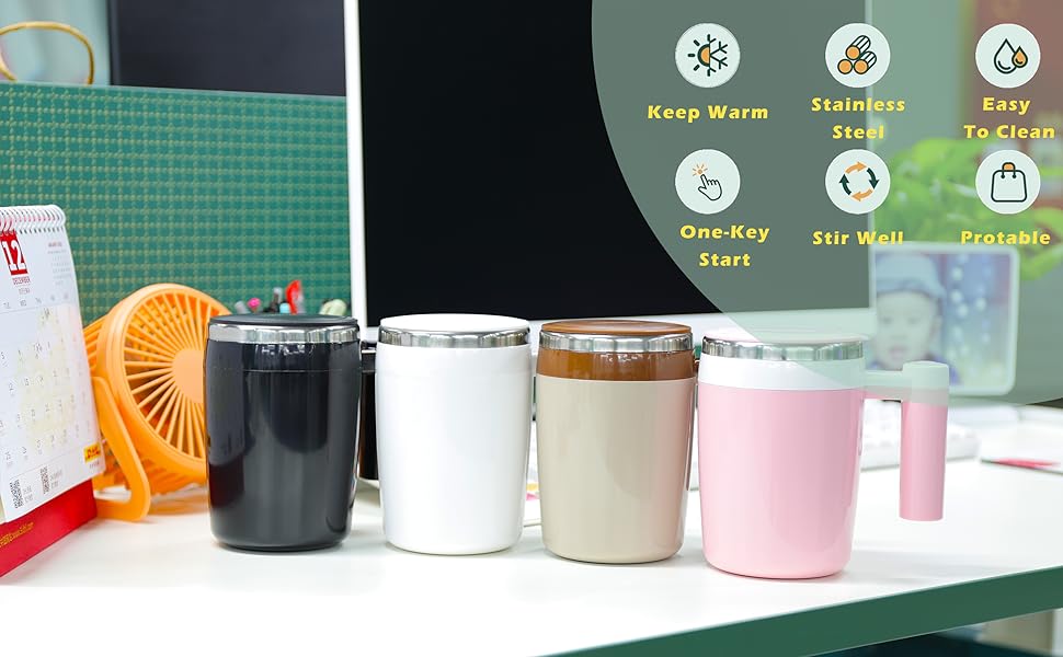 Rechargeable Self Stirring Mug - Magnetic Electric Auto Mixing Stainless Steel Cup