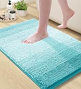Turquoise and white bathroom rug