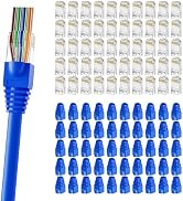 CableGeeker 100-Pack Pass-Through RJ45 Connector with Blue Strain Relief Boots, Gold Plated Cat6 ...