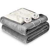 Cozorbt Heat Blanket 84”x90” Queen Size-Dual Control,Soft Flannel &amp; Sherpa Electric Blanket with ...