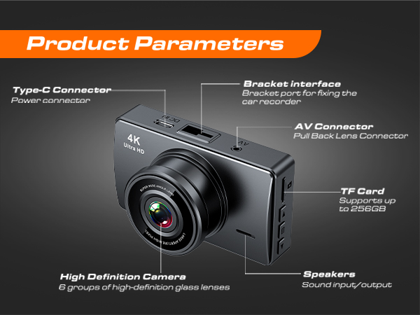 dash cam with 4K recording, 3 IPS screen