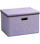 UUJOLY Large Storage Bins Linen Fabric Foldable Basket Cubes Organizer Storage Box Drawer with Li...