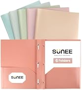 SUNEE 3-Prong Plastic Folders with Pockets (6 Pack, Vintage Colors) 2 Pocket Folders with Fastene...