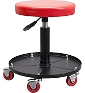 Big RED Creeper Garage/Shop Seat: Heavy Duty Rolling Pneumatic Padded Adjustable Mechanic Stool w...