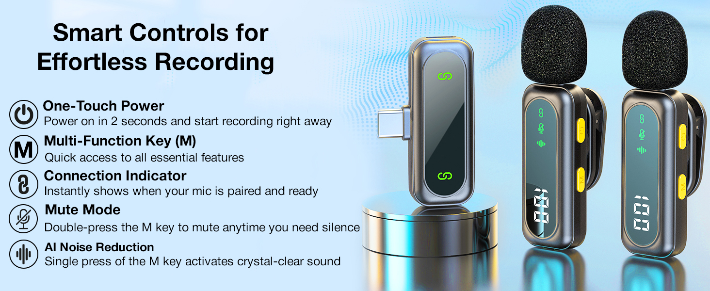 USB-C Wireless Lavalier Mic for Android, iPhone 15, Tablet, PC – Clip-On Mini Mic