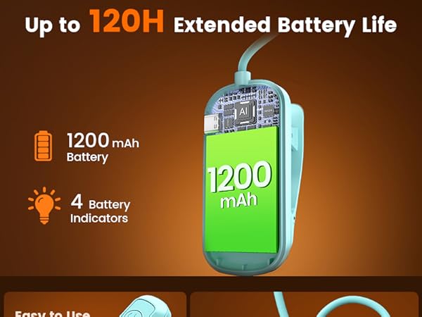 1200 mAh battery rechargable book light