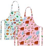 XLSXEXCL 2 Pack Kids Apron, Cute Cooking Aprons, Waterproof Art Apron with Pockets, Toddler Paint...