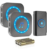 SURFOU Battery-powered Wireless Doorbell with 2 Receivers 1 Button,IP55 Waterproof Door bell,1300...