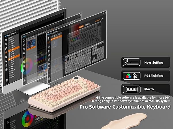 Pink Mechanical Gaming Keyboard 75% with Color Multimedia Display Jelly Keyboard Wired