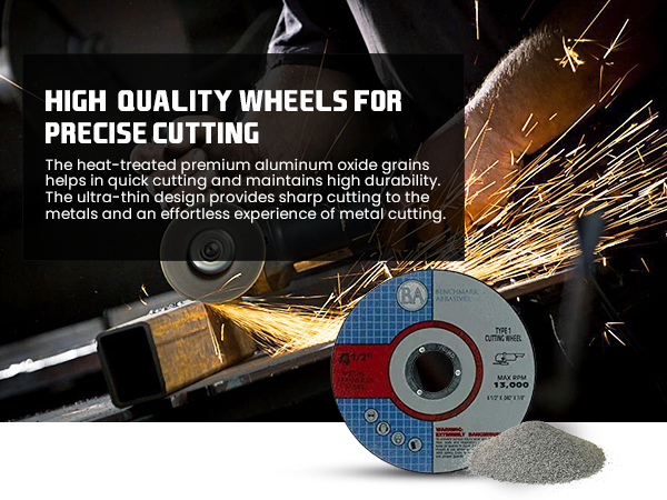 Premium aluminum oxide cut-off wheels for metal, steel, pipe cutting, and fabrication work.