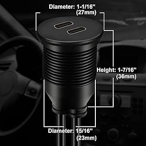 BATIGE Dual Port USB 3.0 Male to 2 Ports Type C 3.0 Female Car Flush Mount Cable size