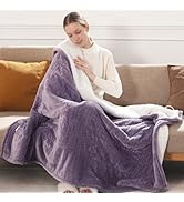 Electric Throw Heating Blanket, 50"x60" Fluffy Wheat Pattern Flannel &amp; Sherpa Purple Heated Blank...