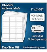 1" x 2-5/8" Address Labels, 900 Labels(30 Sheets)- for Laser/Inkjet Printer, Sticker Paper White ...