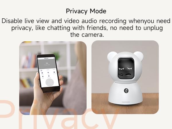 CINMOORE Security Camera Indoor 360° WiFi Camera, Privacy Mode, Pet/Dog Camera with Phone app