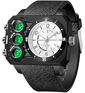 findtime Big Face Watch for Men Square Large Face Cool Mens Watches with Three Time Zone Countdow...