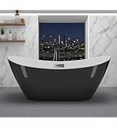 67 Inch Freestanding Bathtubs – Acrylic Free Standing Tub with Modern Black and White Design, Sta...