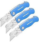 Sheffield 12514 Folding Utility Knife 3 Pack, Quick Change Utility Knife Blades, Compact Aluminum...