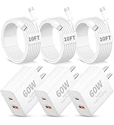 iPhone 17 16 15 Pro Max Charger Fast Charging, 3 Pack 60W Dual Port USB C Wall Charger Block with...