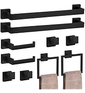 Matte Black Bathroom Hardware Accessories Set of 10 Pieces, 15.6 Inch Bath Towel Bar Set, 304 Sta...